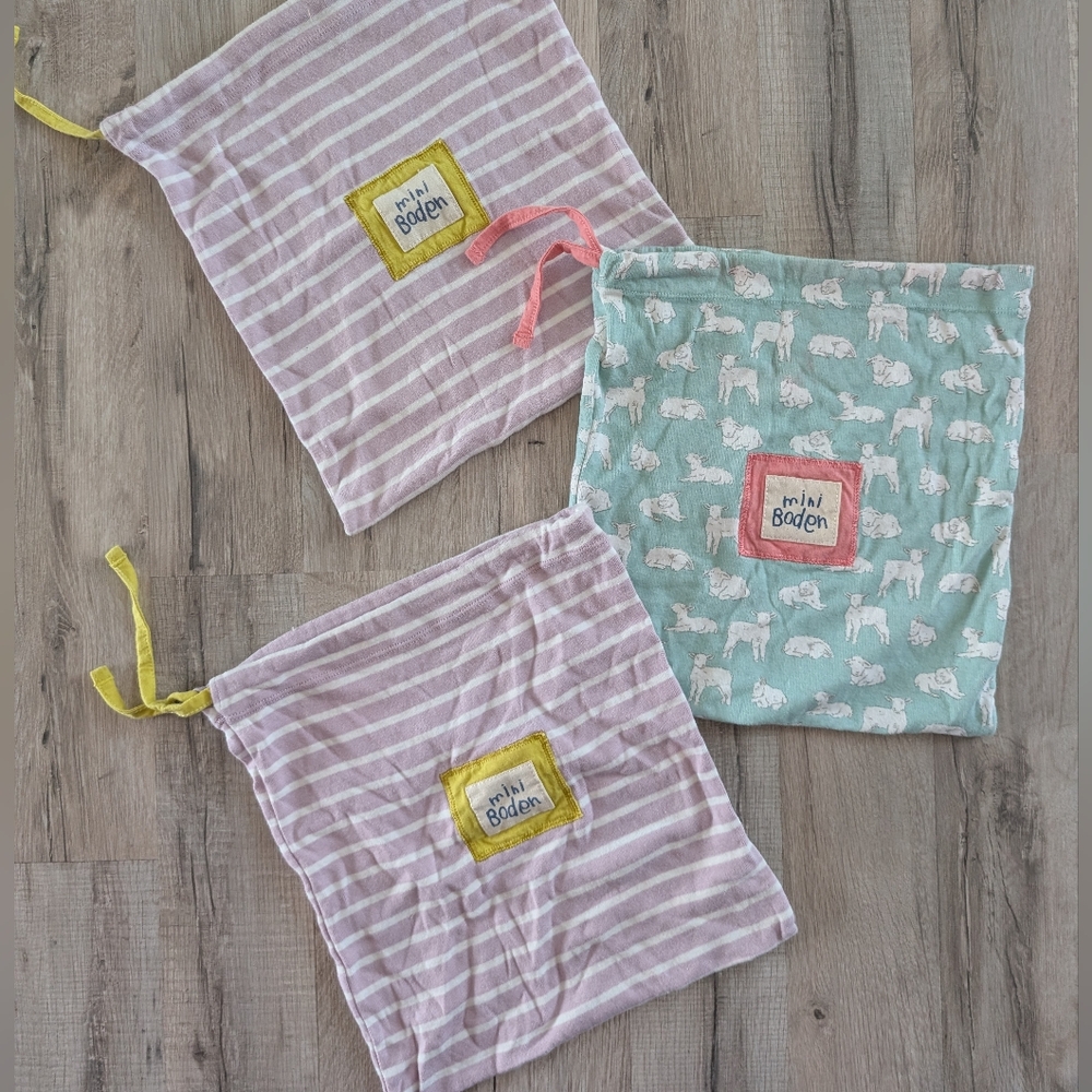 Mini Boden Mint Lamb And Purple Striped Drawstring Bags (Z2)